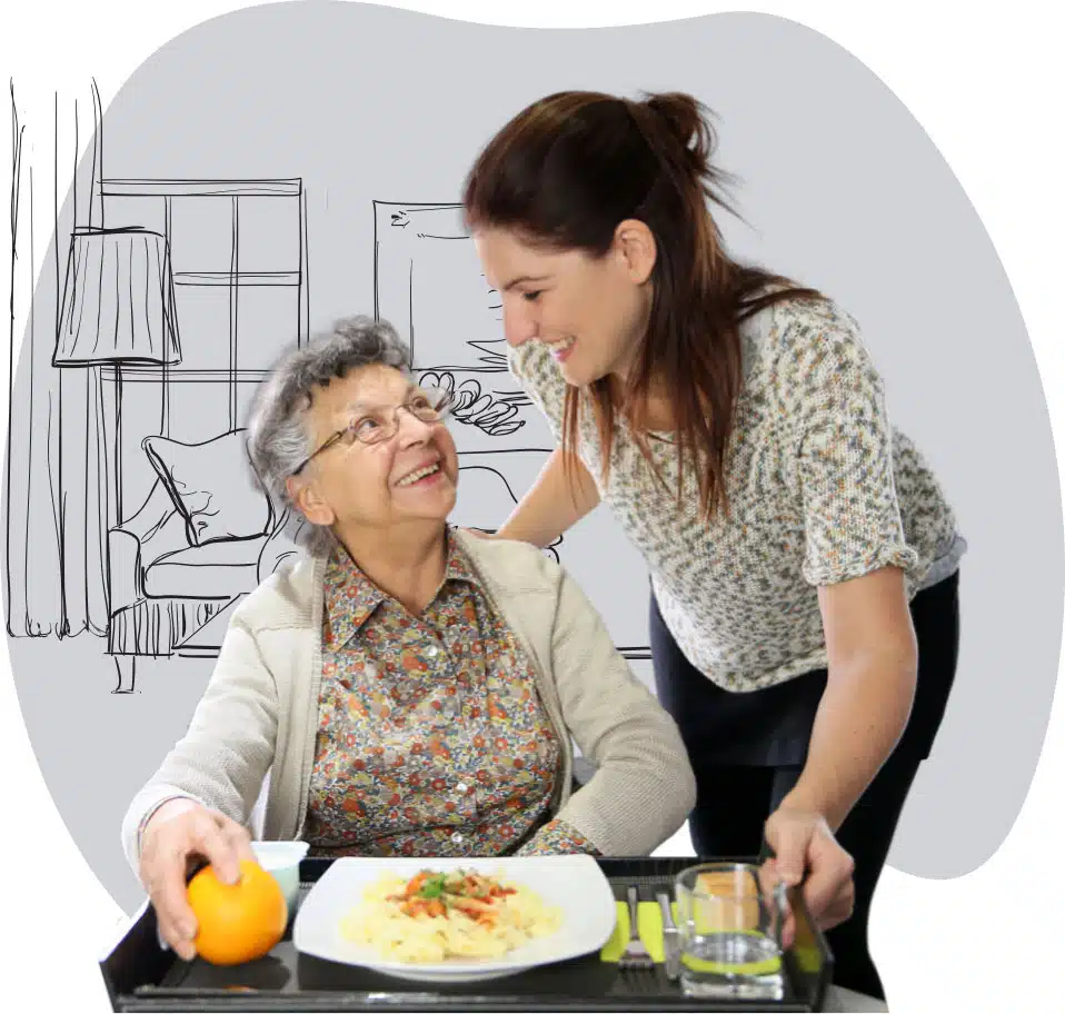 Woman helping another woman with her food