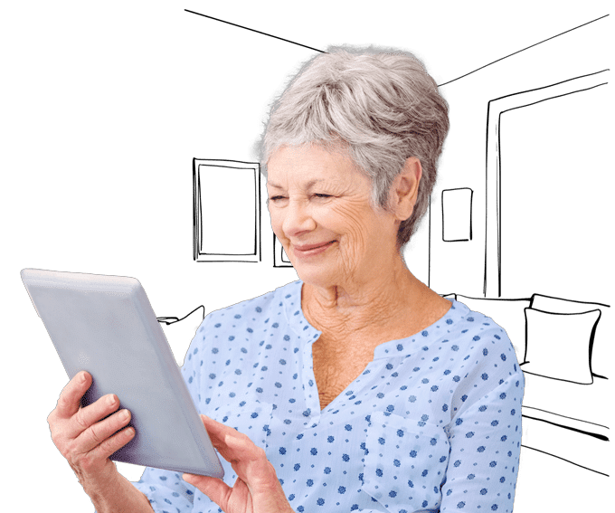 Woman looking at tablet device