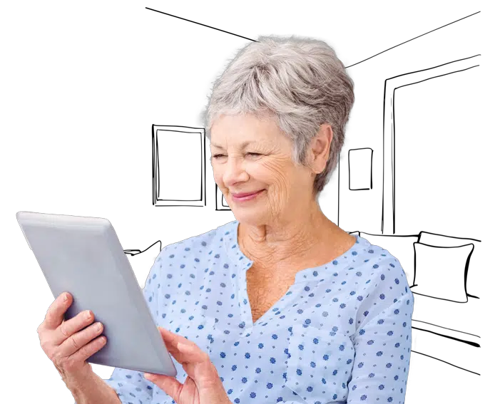 Woman looking at tablet device