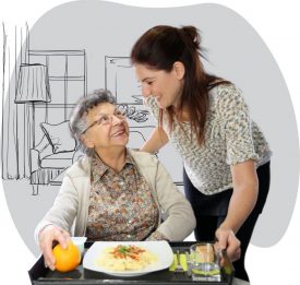 Woman helping another woman with her food