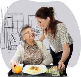 Woman helping another woman with her food