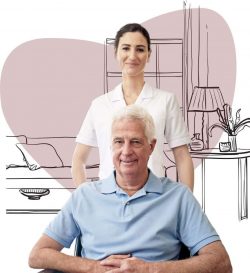 Woman with a man sitting down in front of her